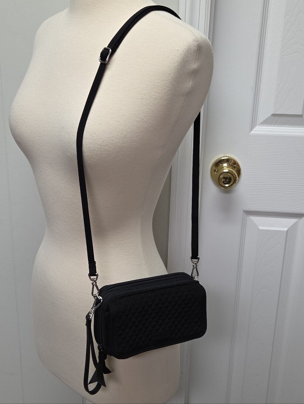 Black Vera Bradley All In One RFID Quilted Crossbody Bag - Women Wallet